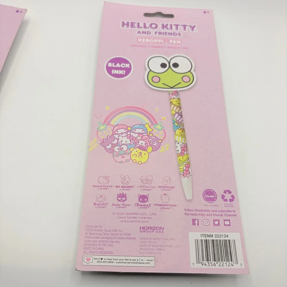 Sanrio Hello Kitty Keroppi Rainbow Novelty Pen Set 2pk Black Ink Kawaii Pens